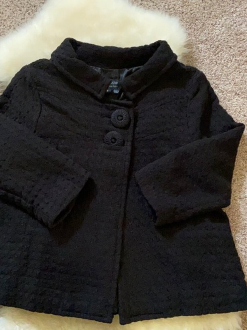 Nicole Black Textured Cropped Blazer with Decorative Buttons